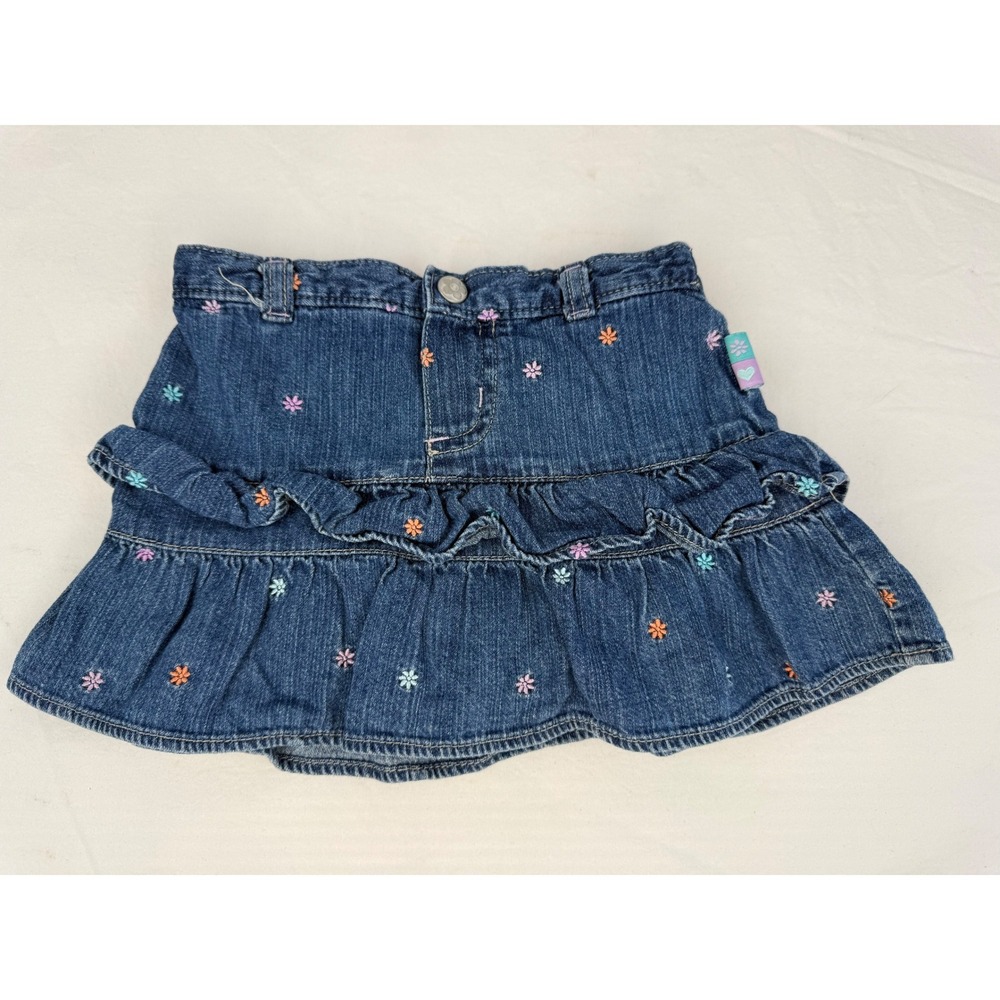 Vintage Y2K Carters Baby Girl Blue Denim Floral Embroidered Ruffle Skort 18 M